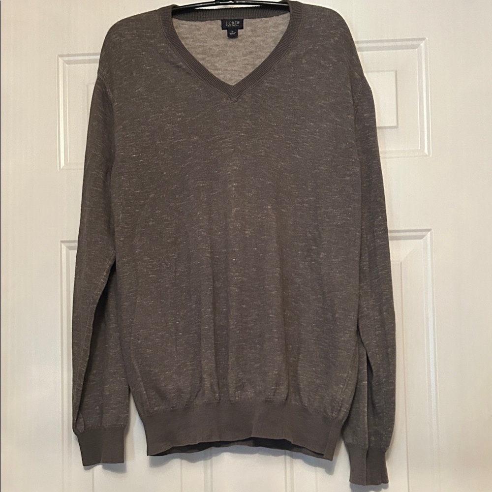 J. Crew Men's V-Neck Cotton Sweater L Marled Gray Preppy Career Casual Golf